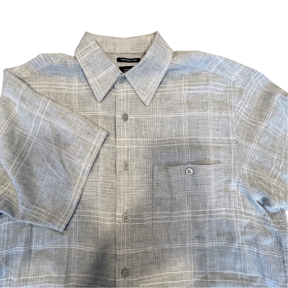 Haggar Linen Rayon‎ Short Sleeve Button Up Seafoam Men’s Shirt Washable Linen